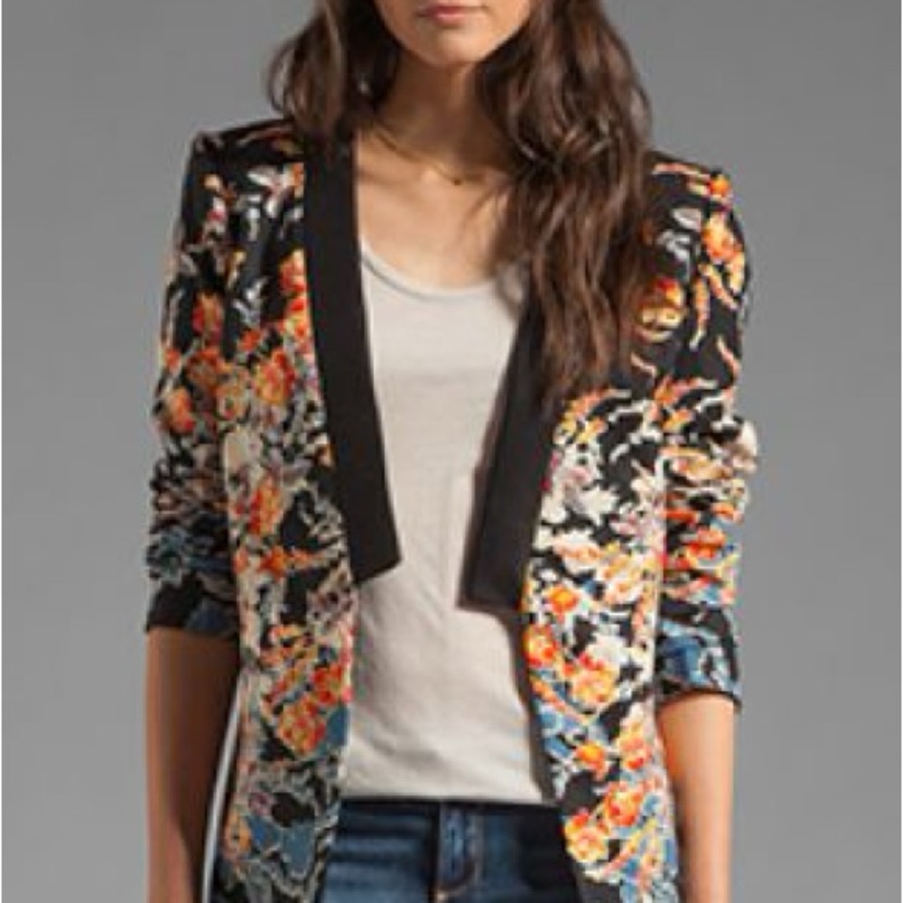 BCBGMaxAzria "Andres" Floral Tuxedo-Inspired Longline Blazer